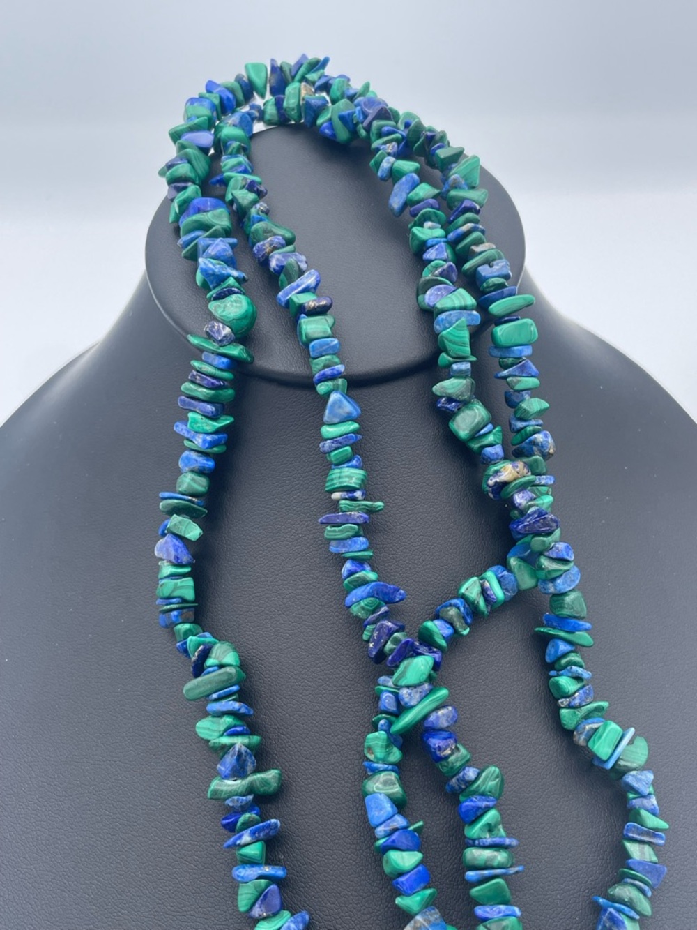 Lapis Lazuli & Malachite Chip Endless Necklace 34” Long Gemstone Strand 381 ct
